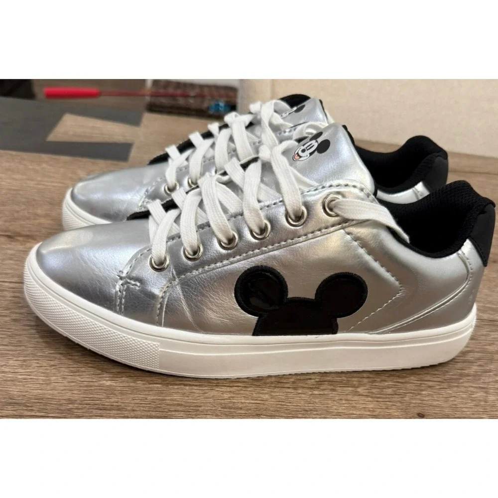 Aldi Disney Mickey Mouse Metallic Silver‎ Black Sneakers Size 8